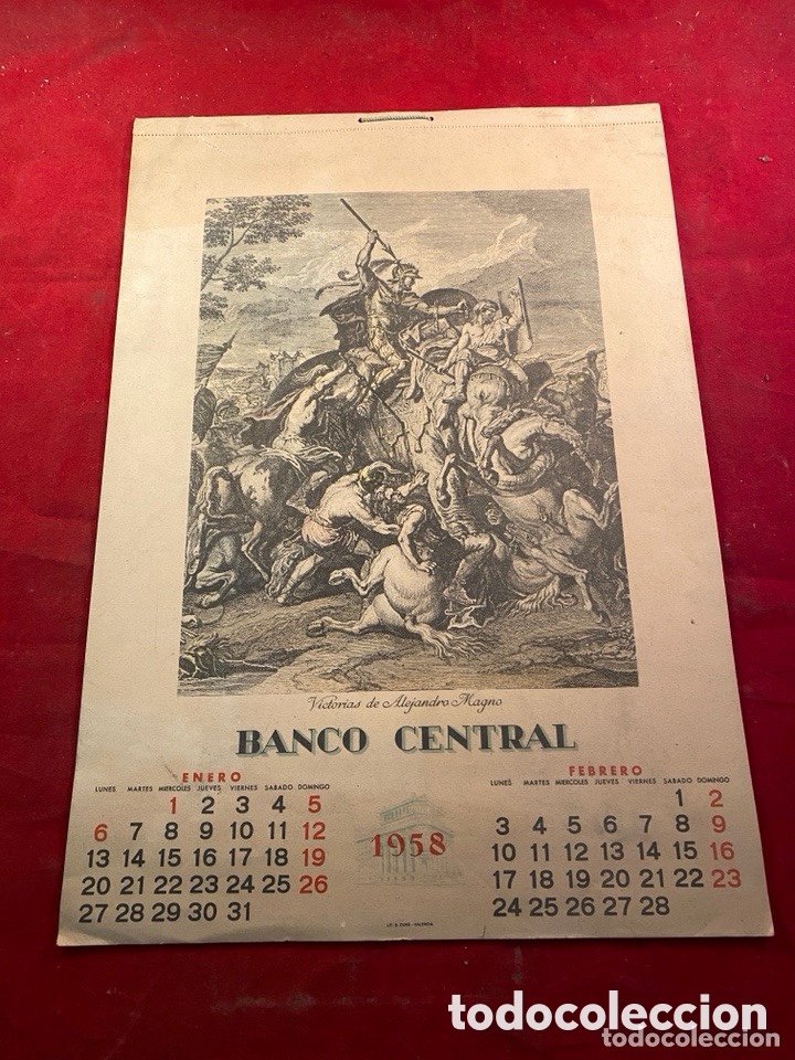 Sammeln von Kalendern: CALENDARIO BANCO CENTRAL 1958 Victorias de Alejandro Magno. Lit Dura Valencia