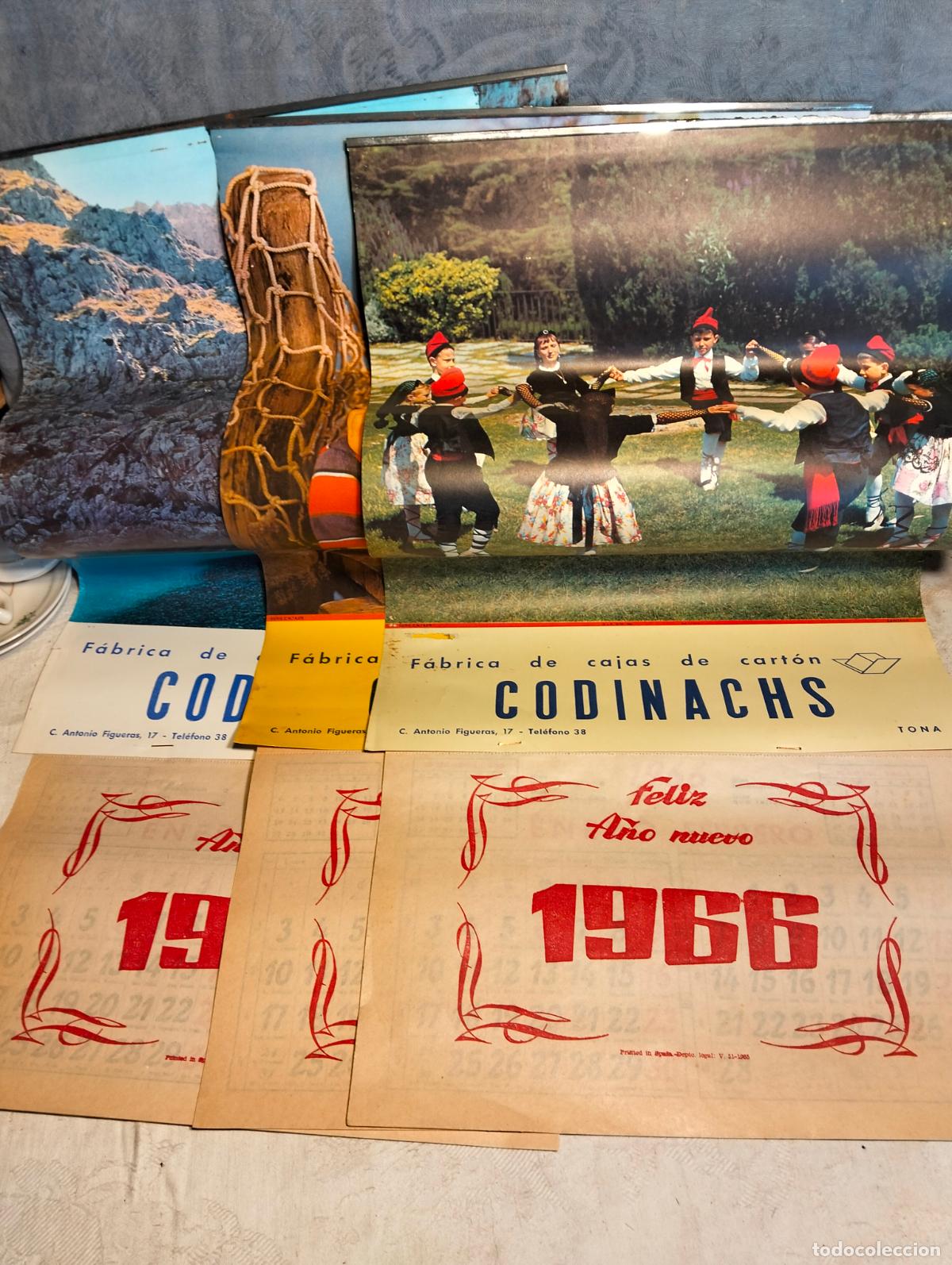 Collezionismo Calendari: Lote 3 calendarios antiguos Codinachs f&aacute;brica de cajas de cart&oacute;n feliz a&ntilde;o nuevo 1966 Tona perro