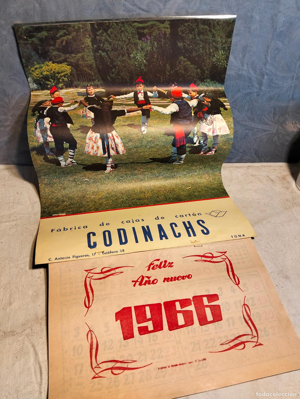 Collezionismo Calendari: Calendario antiguo Codinachs f&aacute;brica de cajas de cart&oacute;n feliz a&ntilde;o nuevo 1966 Tona sardana 1 unidad