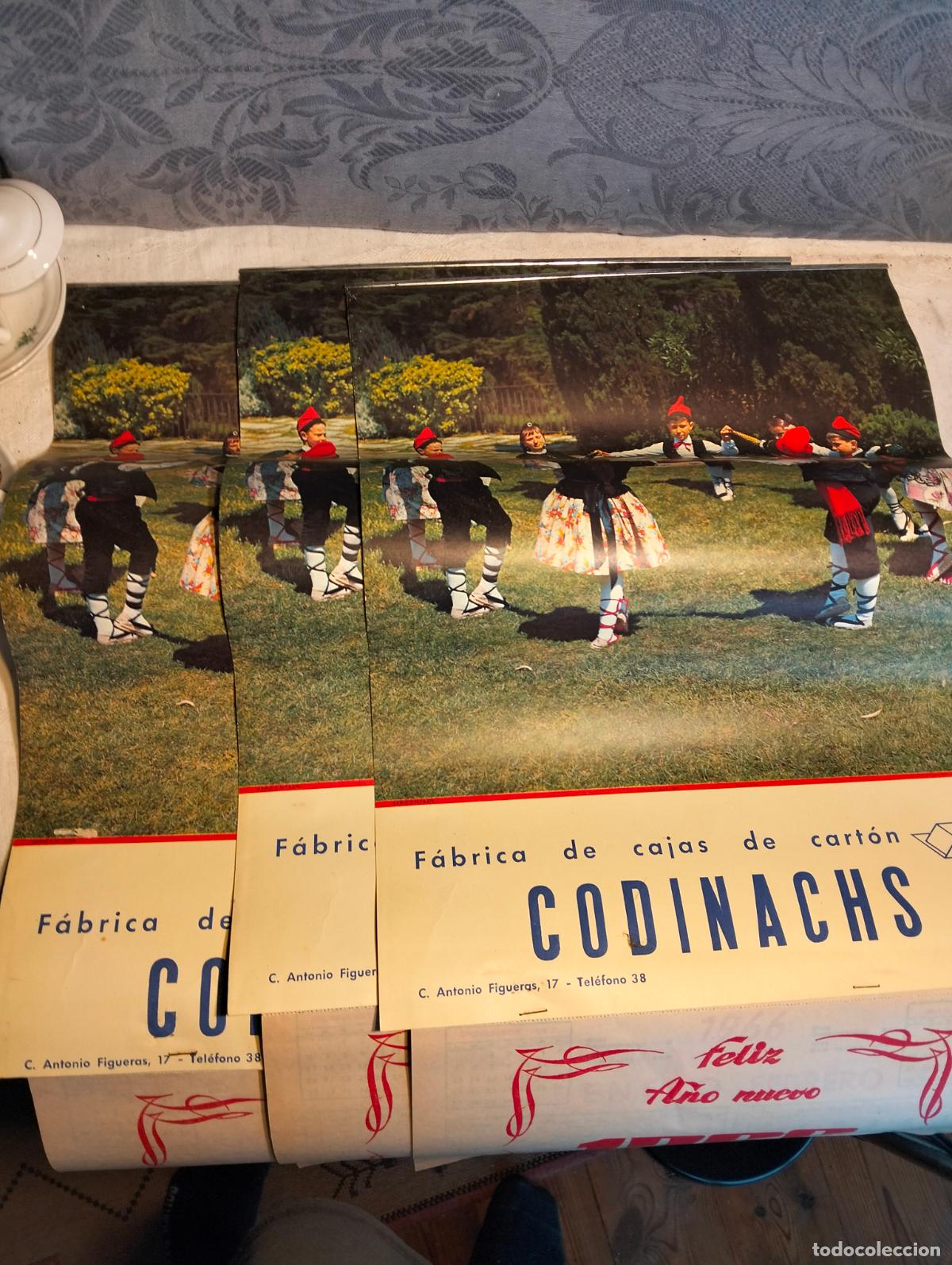 Collectionnisme Calendriers: Lote 3 calendarios antiguos Codinachs f&aacute;brica de cajas de cart&oacute;n feliz a&ntilde;o nuevo 1966 Tona sardana