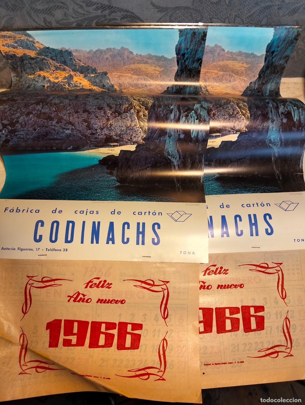 Collectionnisme Calendriers: Lote 2 calendarios antiguos Codinachs f&aacute;brica de cajas de cart&oacute;n feliz a&ntilde;o nuevo 1966 Tona playa