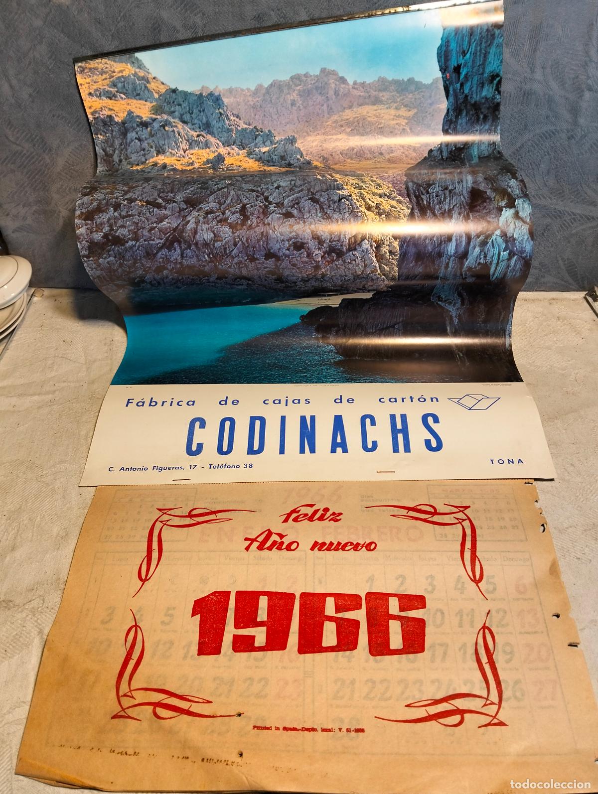 Collectionnisme Calendriers: Calendario antiguo Codinachs f&aacute;brica de cajas de cart&oacute;n feliz a&ntilde;o nuevo 1966 Tona playa 1 unidad