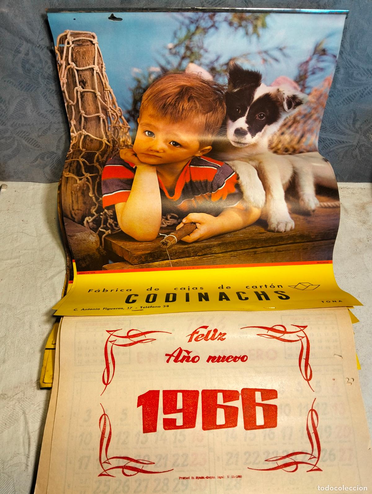 Collezionismo Calendari: Calendario antiguo Codinachs f&aacute;brica de cajas de cart&oacute;n feliz a&ntilde;o nuevo 1966 Tona perro 1 unidad