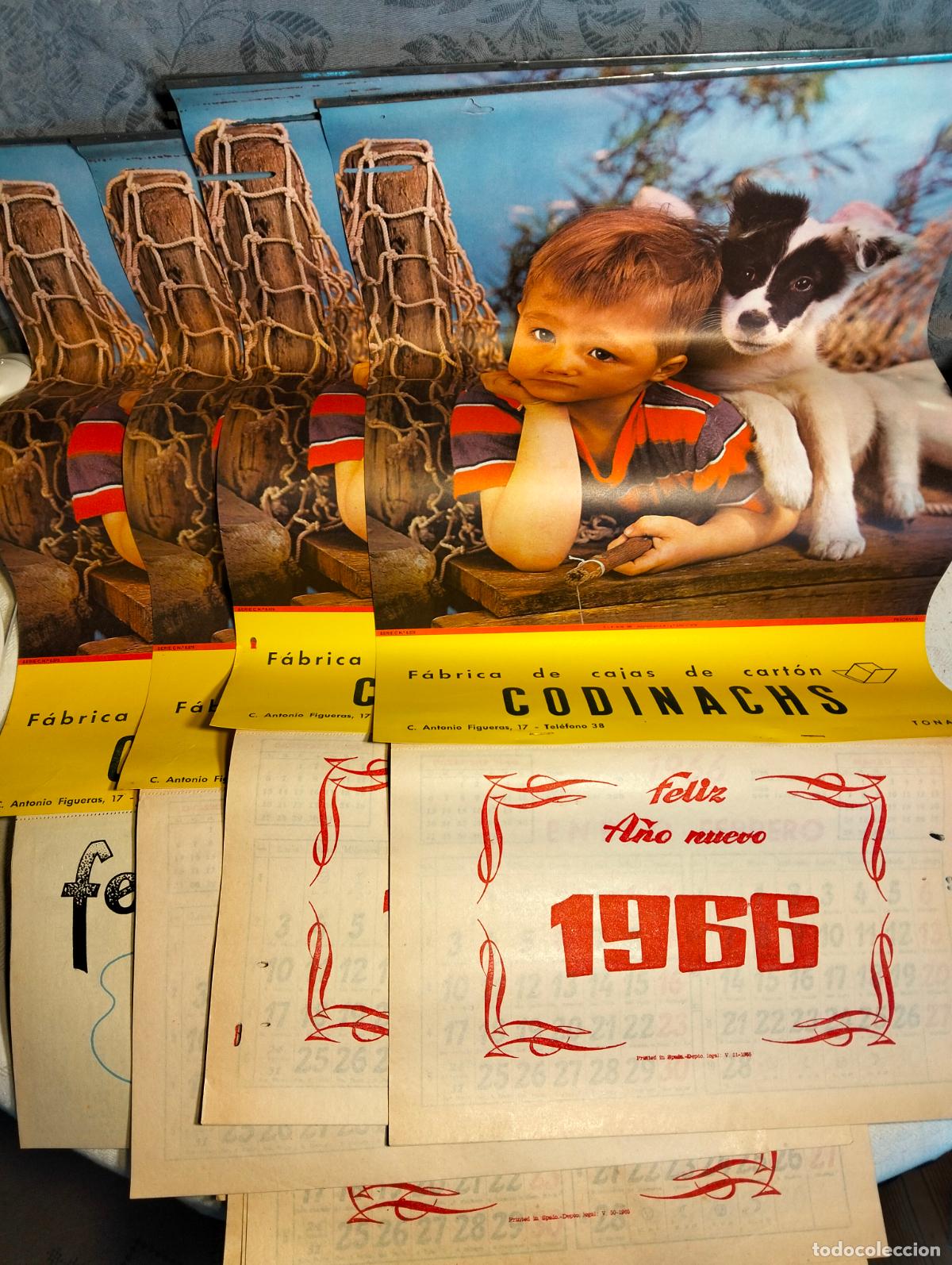 Collectables Calendars: Lote 4 calendarios antiguos Codinachs f&aacute;brica de cajas de cart&oacute;n feliz a&ntilde;o nuevo 1966 Tona perro