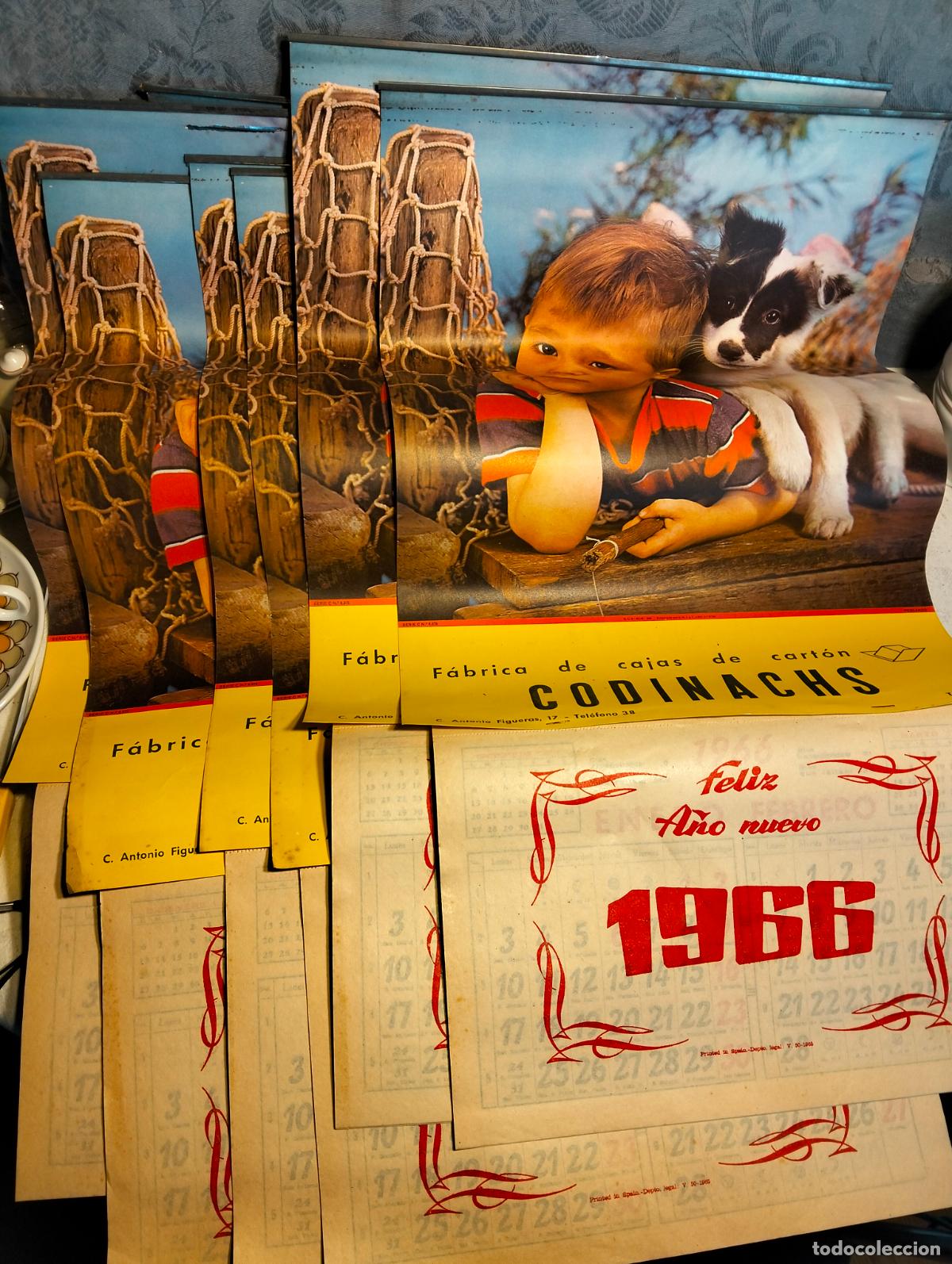 Collezionismo Calendari: Lote 6 calendarios antiguos Codinachs f&aacute;brica de cajas de cart&oacute;n feliz a&ntilde;o nuevo 1966 Tona perro