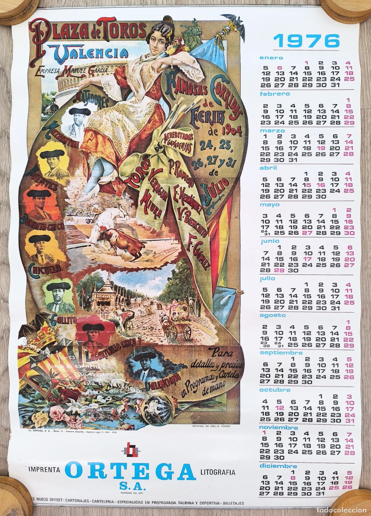 Collectables Calendars: RW CALENDARIO PLAZA TOROS VALENCIA 1976 BOMBITA CHICO CHICUELO GALLITO LITOGRAFIA ORTEGA CT555