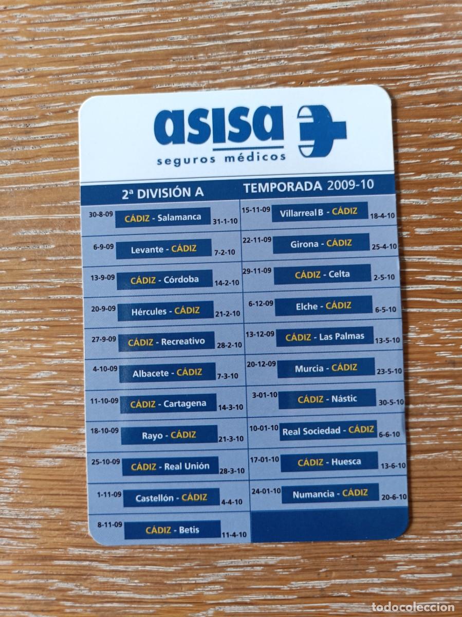 Collezionismo Calendari: CALENDARIO BOLSILLO - A&Ntilde;O 2009 2010 - ASISA - SEGUROS - F&Uacute;TBOL C&Aacute;DIZ