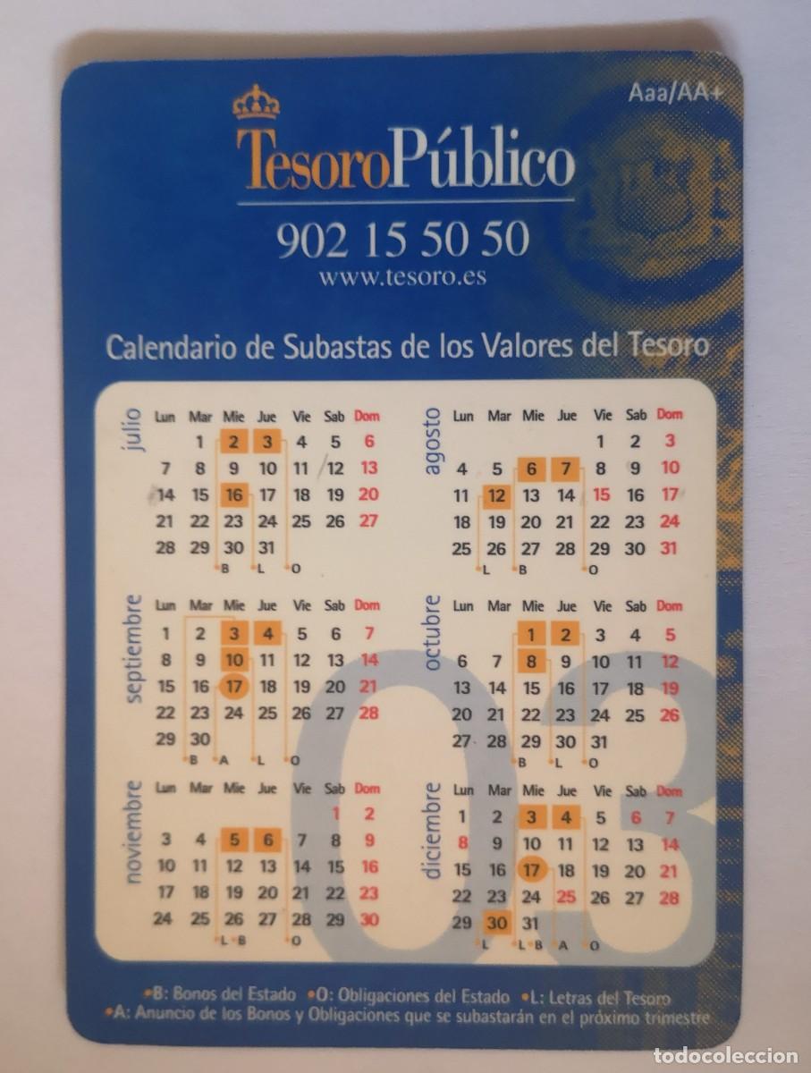 Sammeln von Kalendern: CALENDARIO PUBLICIDAD - 2003 - TESORO P&Uacute;BLICO