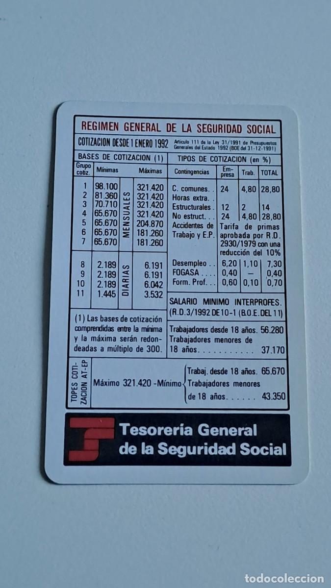 Coleccionismo Calendarios: ANTIGUO CALENDARIO COTIZACIONES SEGURIDAD SOCIAL1992