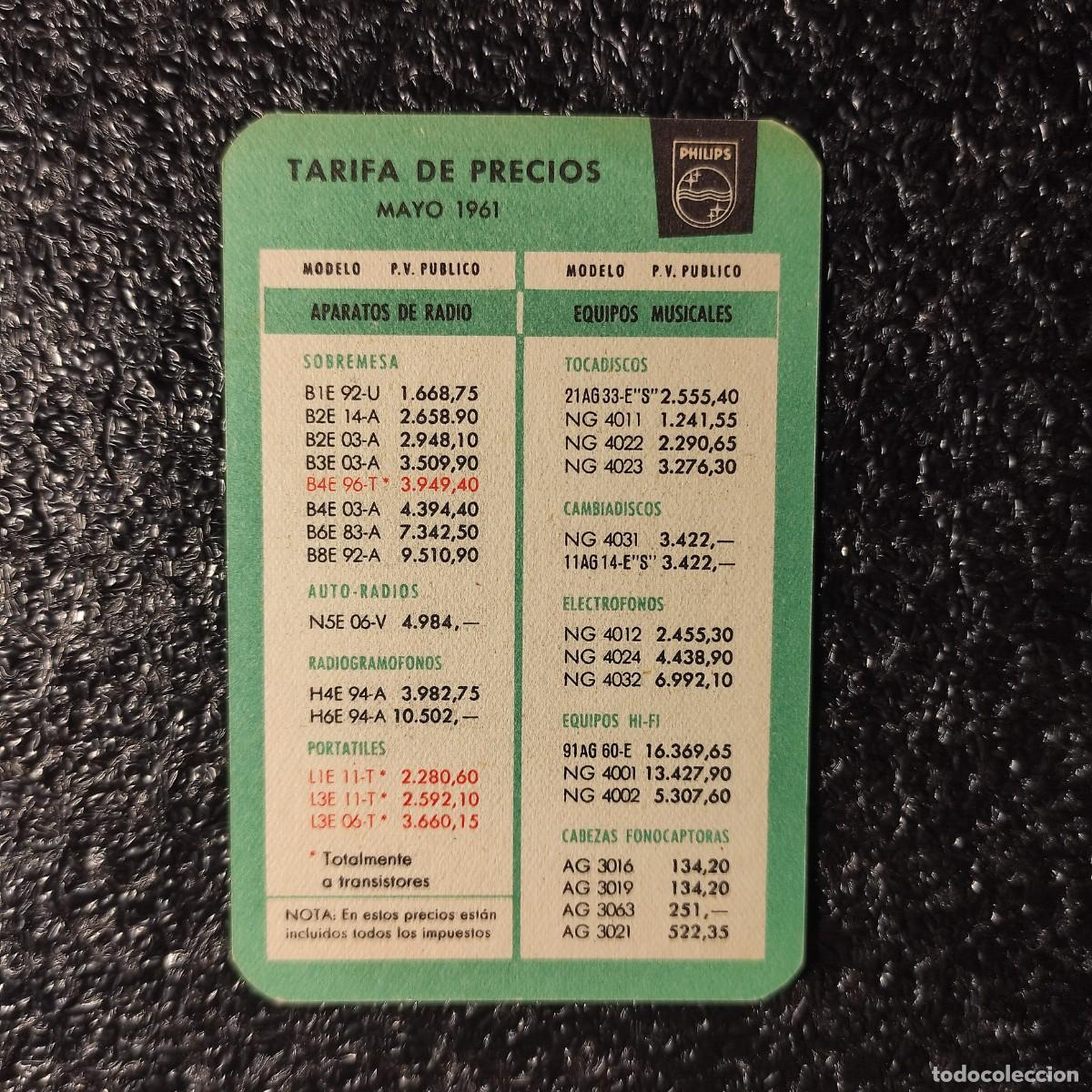 Coleccionismo Calendarios: CALENDARIO COCHES .PHILIPS . LISTA DE PRECIOS DE ELECTRODOMESTICOS 1961/62* EXCELENTE* DIFICIL* B24