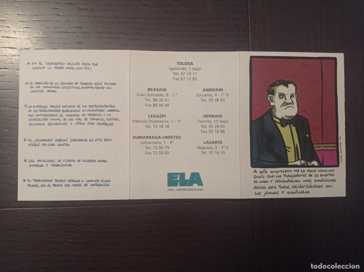Collezionismo Calendari: CALENDARIO POL&Iacute;TICO VASCO. SINDICATO ELA. EUSKADIKO SINDIKATUA. A&Ntilde;O 1998