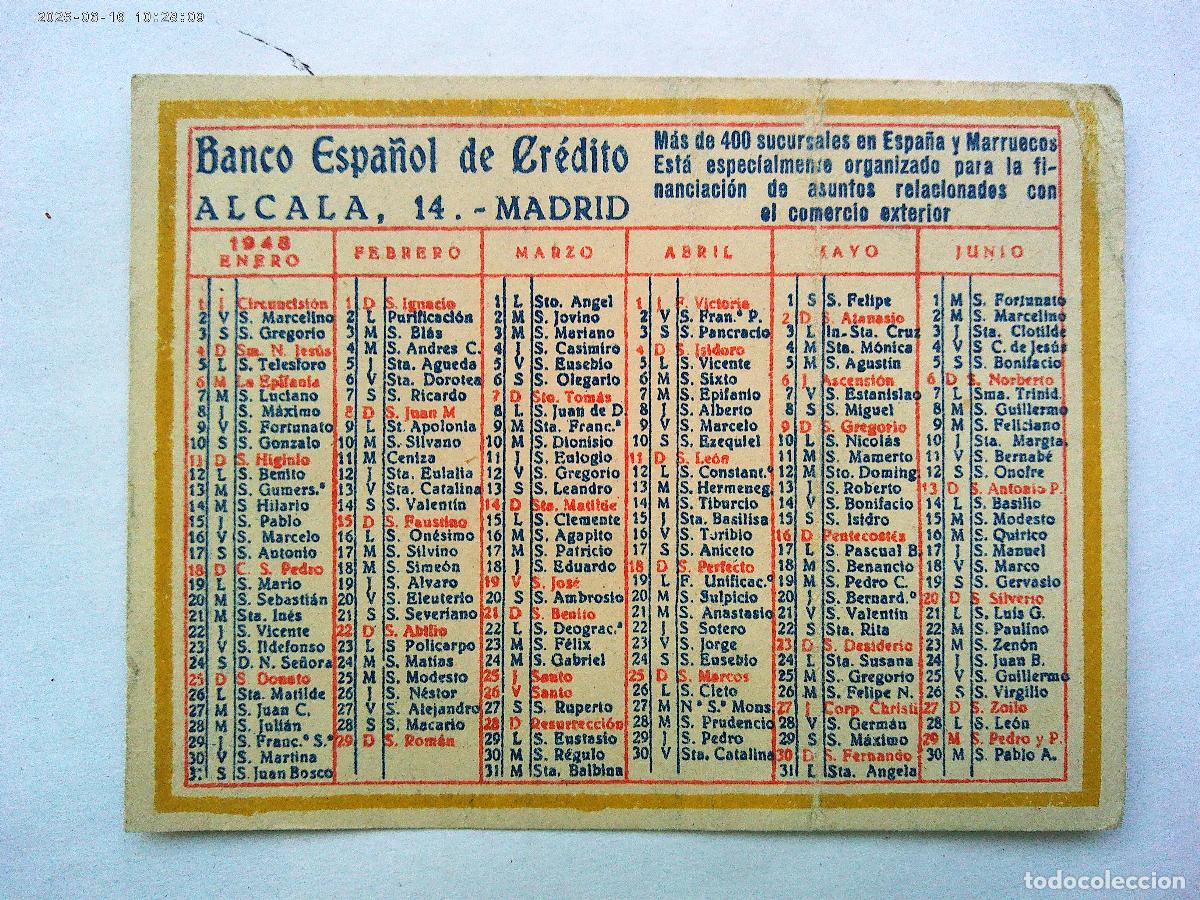 Coleccionismo Calendarios: CALENDARIO DE BOLSILLO DE 1948 DEL BANCO ESPA&Ntilde;OL DE CREDITO