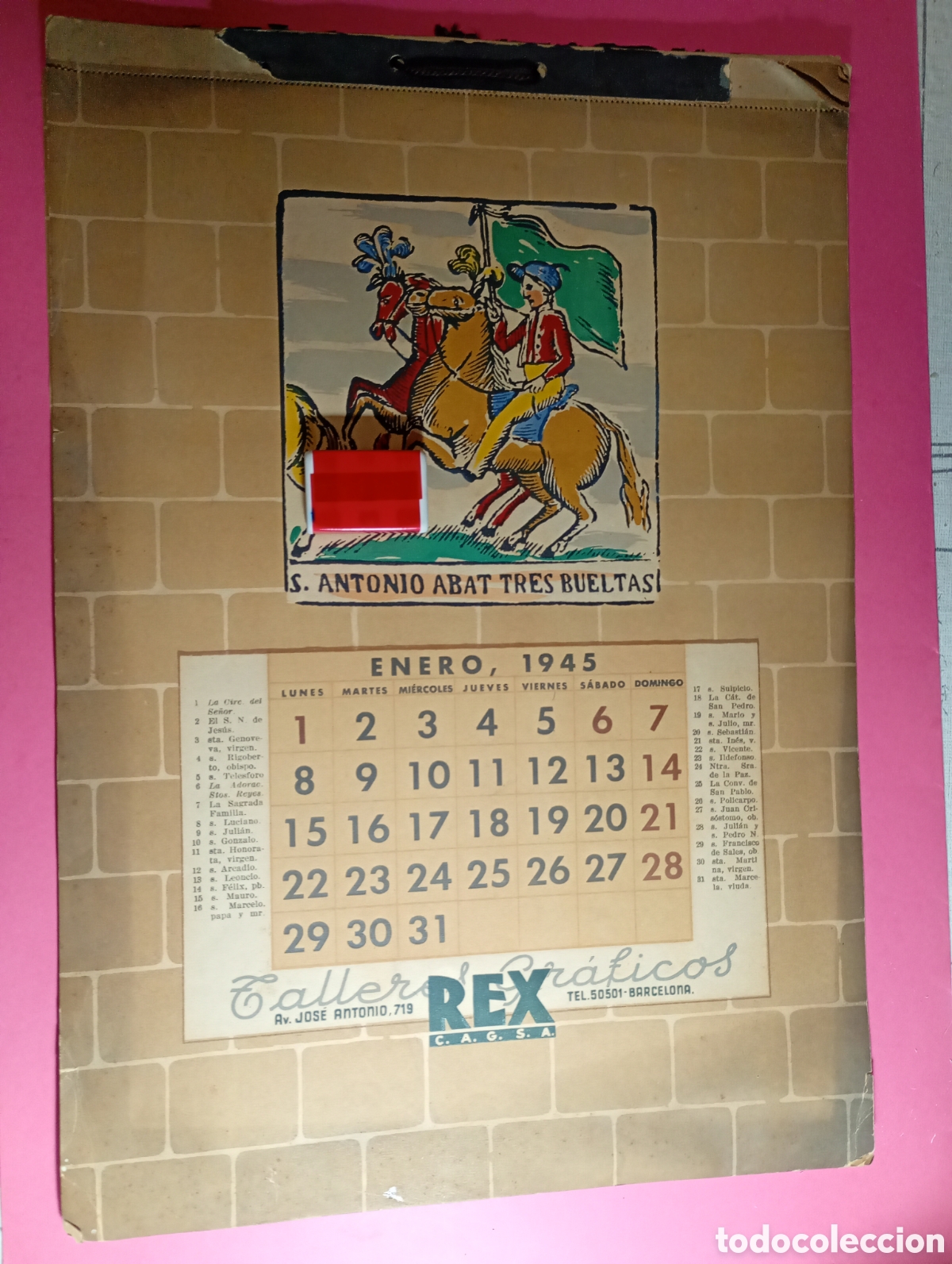 Coleccionismo Calendarios: MAGN&Iacute;FICO CALENDARIO DE PARED 1945 TALLERES GR&Aacute;FICOS REX LITOGRAF&Iacute;AS CER&Aacute;MICAS FIESTAS MENSUALES