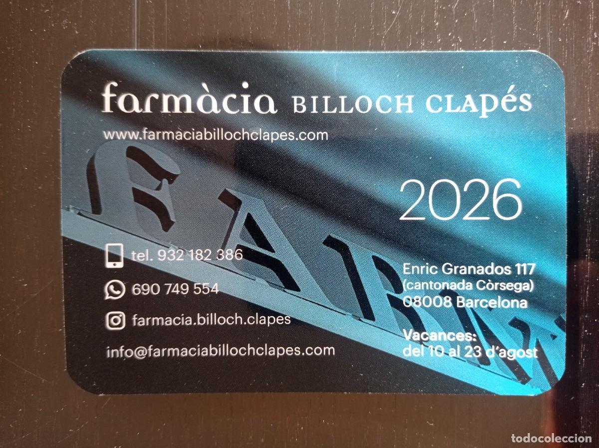 Coleccionismo Calendarios: CALENDARIO PUBLICITARIO. FARMACIA BILLOCH CLAP&Eacute;S. BARCELONA. A&Ntilde;O 2026
