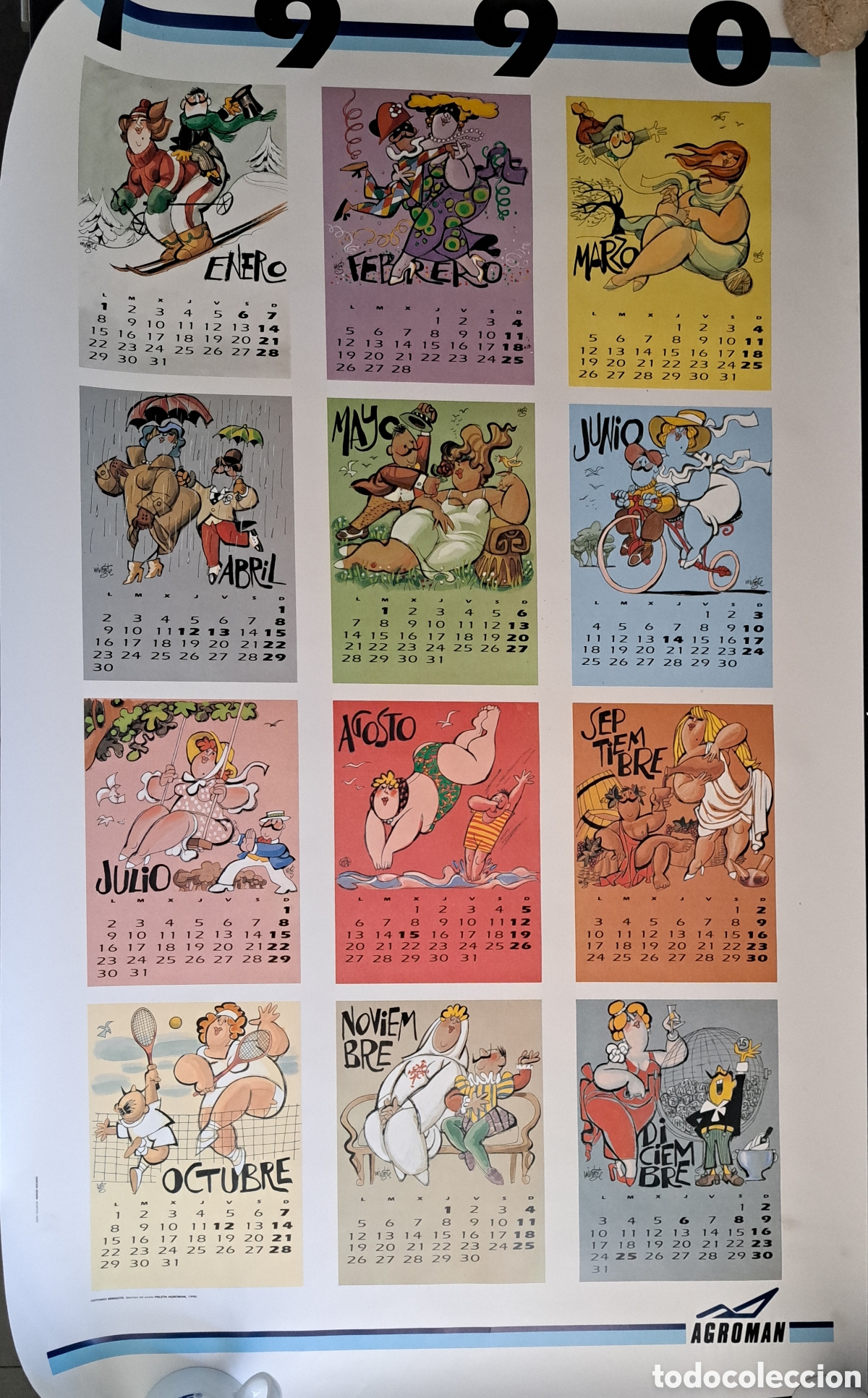 Coleccionismo Calendarios: CALENDARIO AGROMAN 1990 CON CARTUBO ORIGINAL Y ETIQUETA DE CORREOS
