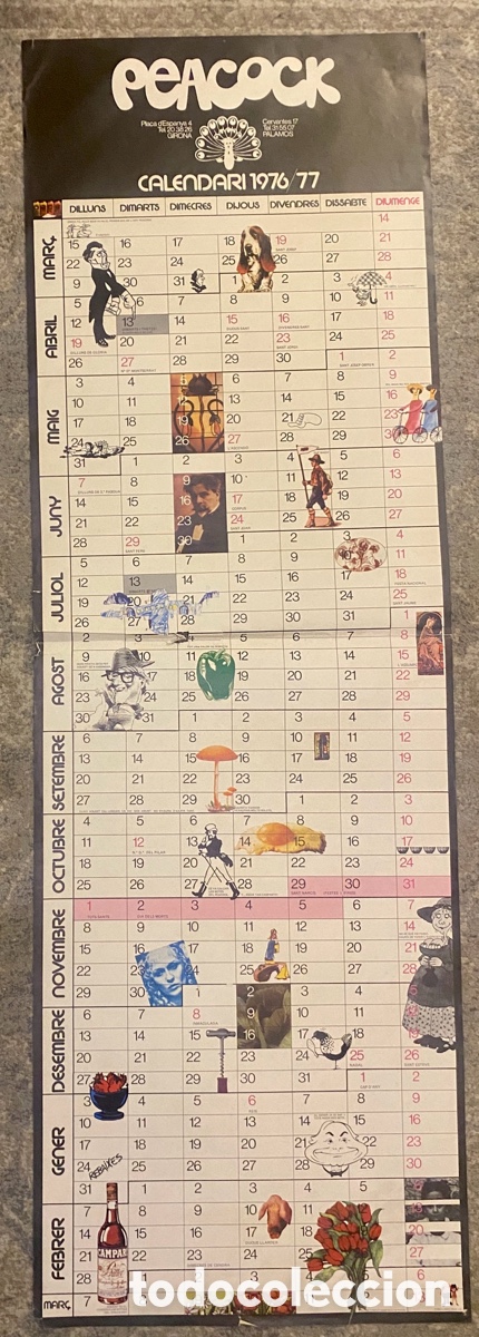 Coleccionismo Calendarios: Cartell Sala Peacock Girona i Palam&oacute;s calendari 1977