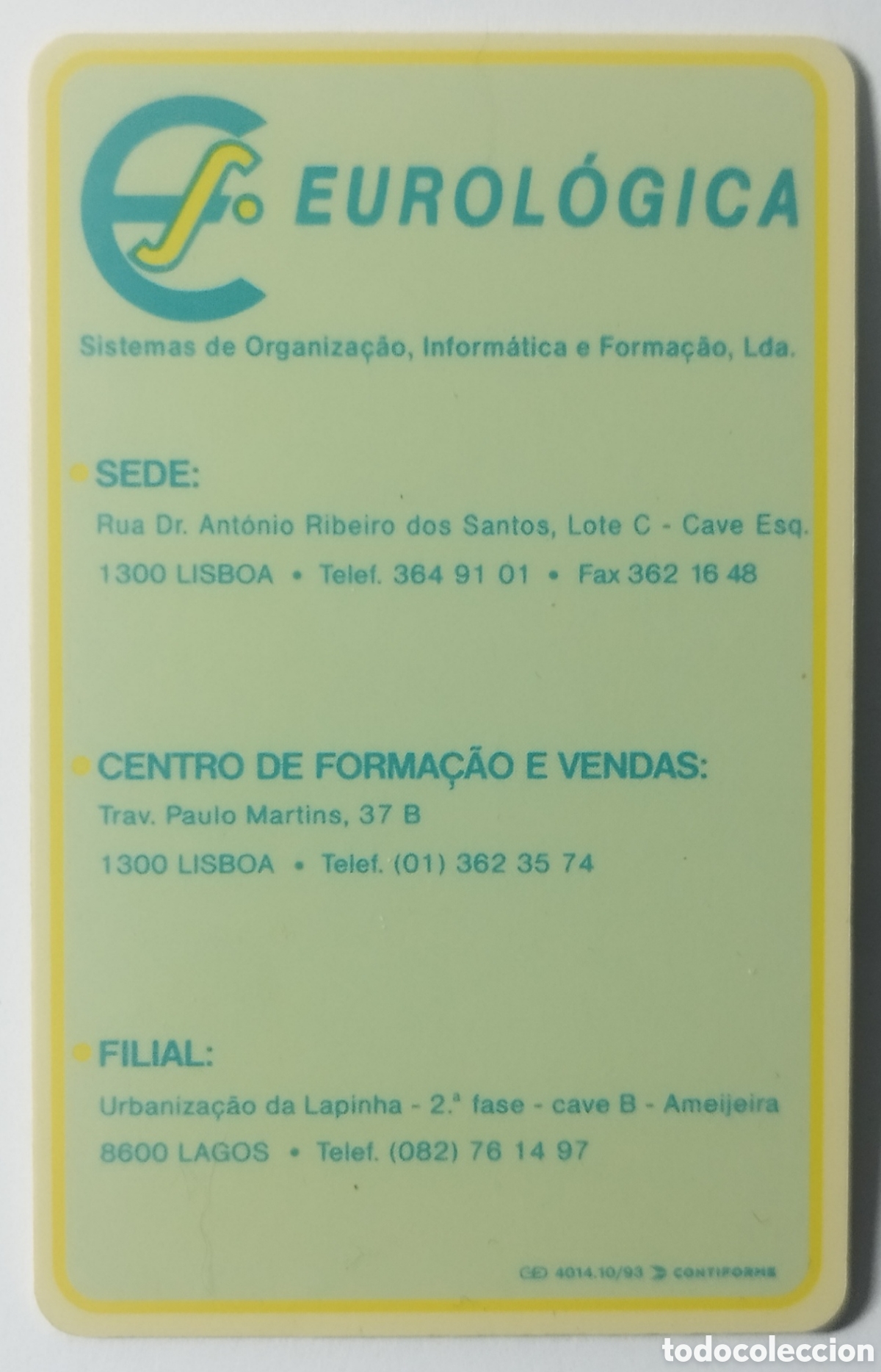 Coleccionismo Calendarios: Calend&aacute;rio de Bolso 1994 - Publicidade Eurol&oacute;gica (Lisboa / Lagos)