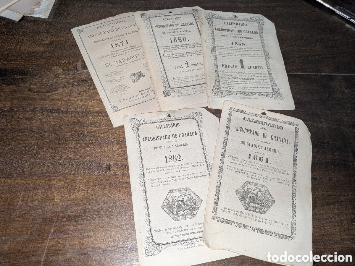 Coleccionismo Calendarios: 5 Raos calendarios del arzobispado de granada 1849-1871