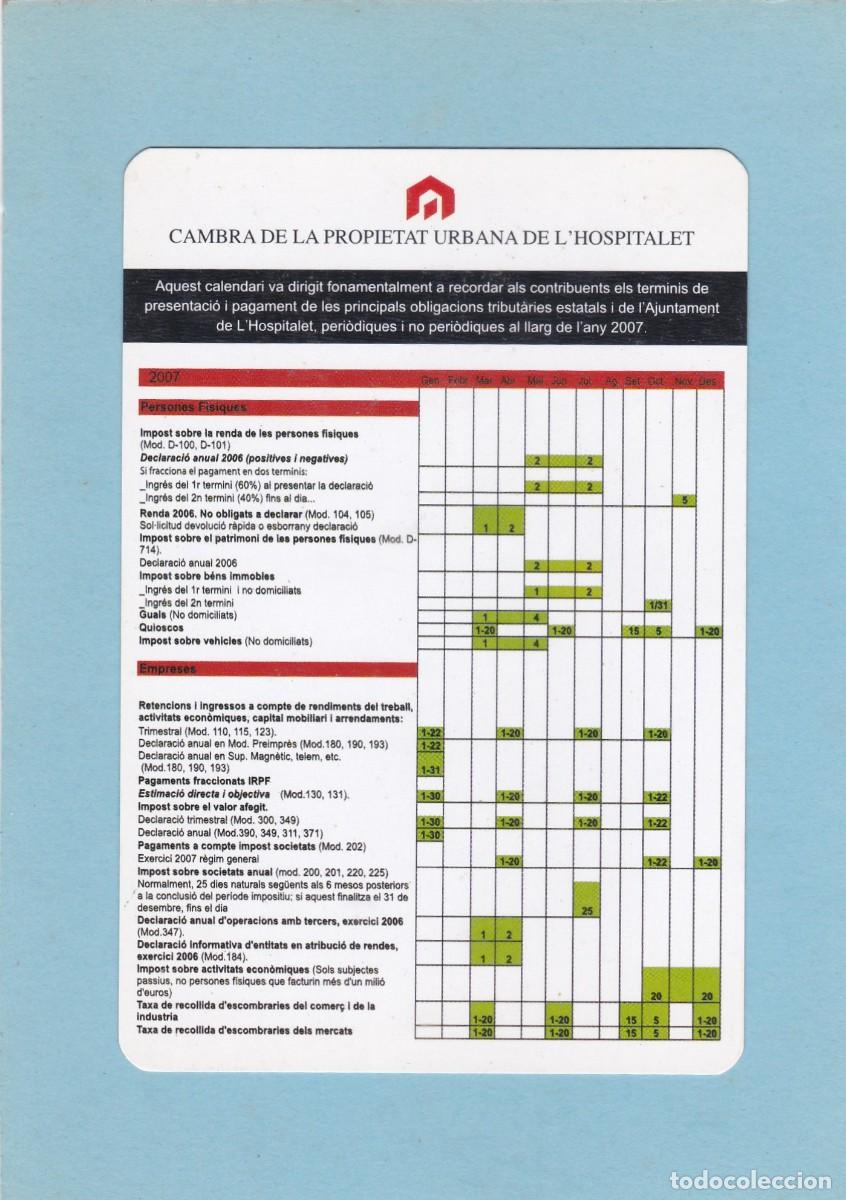 Coleccionismo Calendarios: CALENDARIO COMAS 2007 - CAMBRA DE LA PROPIETAT URBANA DE L'HOSPITALET (CATALAN)