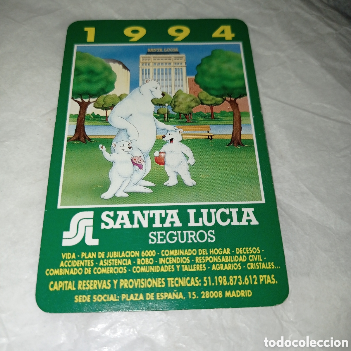 Coleccionismo Calendarios: CALENDARIO fournier seguros Santa Luc&iacute;a, 1994