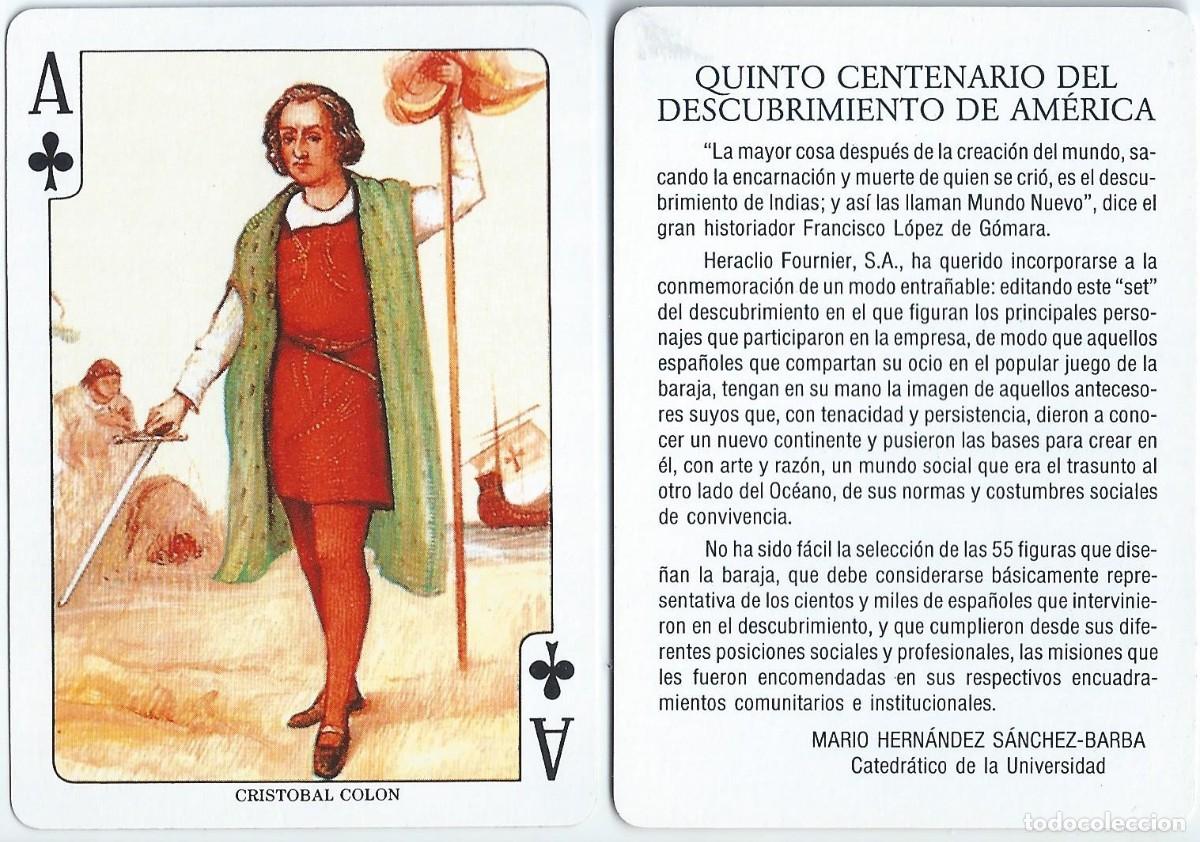 Coleccionismo Calendarios: Tarjeta publicitaria V Centenario del Descubrimiento de Am&eacute;rica - Fournier &iexcl;Impecable!