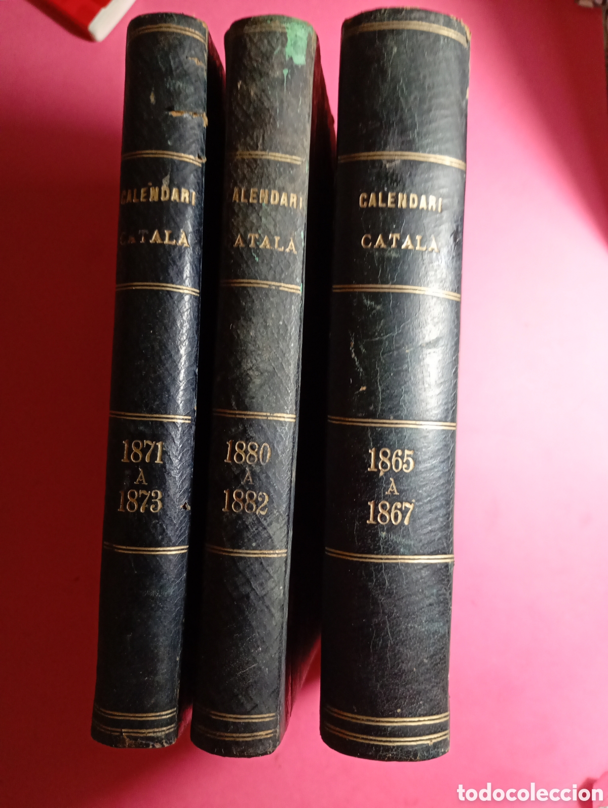 Coleccionismo Calendarios: Briz, Francesch Pelay Calendari catal&aacute; anys 1865/66/67, 1871/72/73, 1880/81/82 3 vol. mitja pell