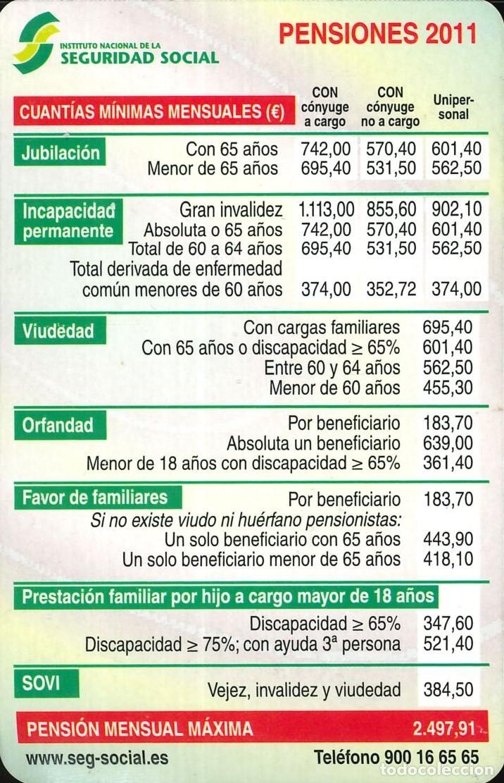 Coleccionismo Calendarios: CALENDARIO PUBLICIDAD - PENSIONES 2011 - A&Ntilde;O 2011