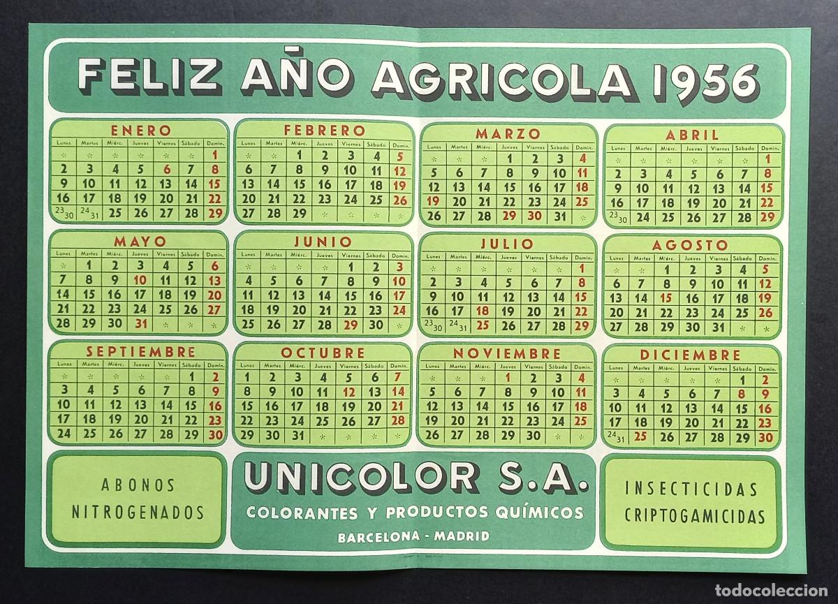 Coleccionismo Calendarios: CALENDARIO 1956 - FELIZ A&Ntilde;O AGR&Iacute;COLA - UNICOLOR S.A.