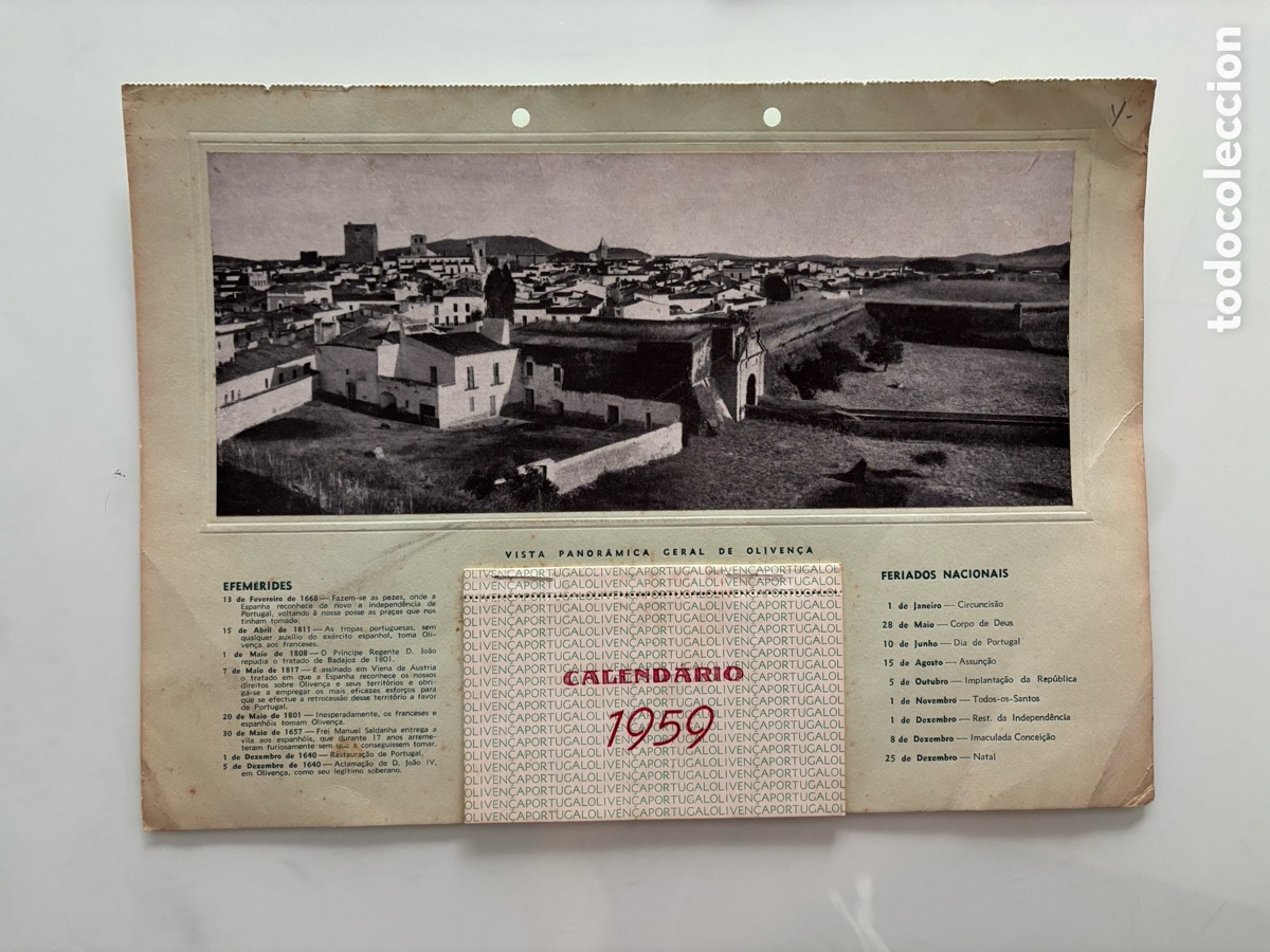 Coleccionismo Calendarios: Calendario portugu&eacute;s de Oliven&ccedil;a / Olivenza. A&ntilde;o 1959.