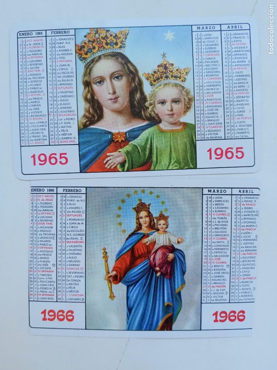 Coleccionismo Calendarios: LOTE DE 2 CALENDARIOS DE MARIA AUXILIADORA , 1965 Y 1966 . DE PLASTICO