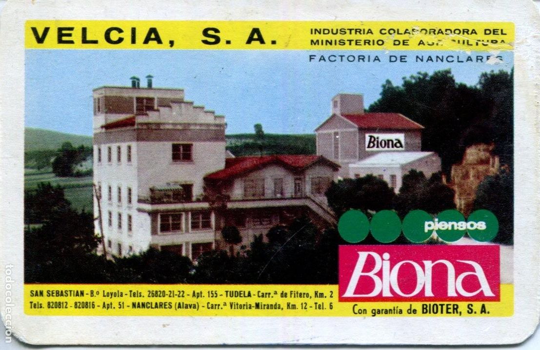 Coleccionismo Calendarios: CALENDARIO FOURNIER PIENSOS BIONA. VELCIA S.A . FACTORIA DE NANCLARES A&Ntilde;O 1966