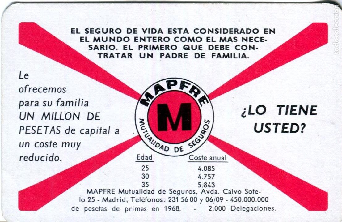 Colecionismo Calend&aacute;rios: CALENDARIO DE BOLSILLO FOURNIER MAPFRE MUTUALIDAD DE SEGUROS 1969