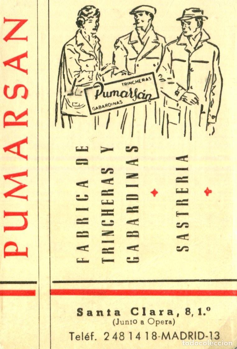Colecionismo Calend&aacute;rios: CALENDARIO PUMARSAN FABRICA DE GABARDINAS Y TRINCHERAS A&Ntilde;O 1963 MADRID
