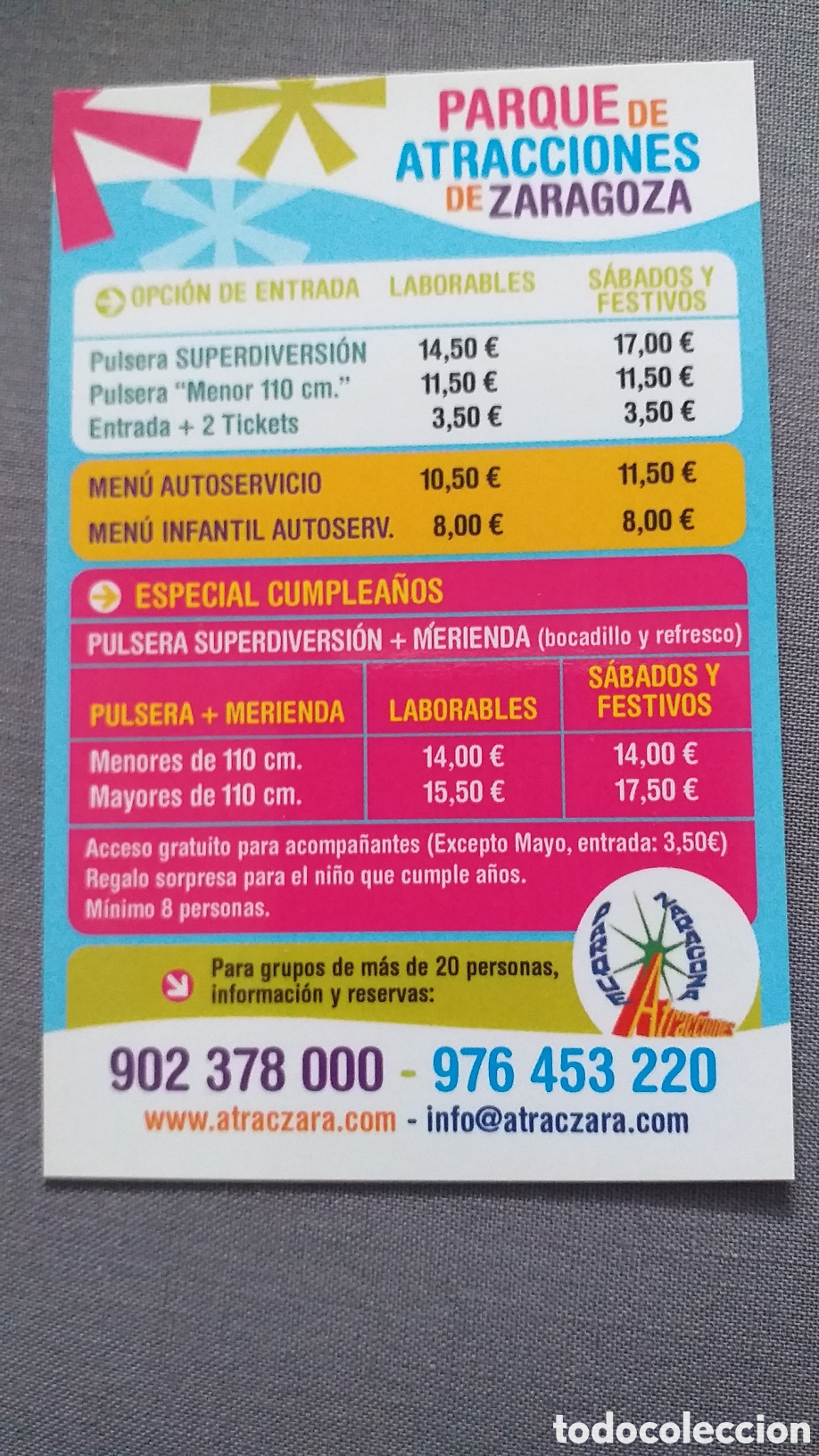 Coleccionismo Calendarios: Calendario de bolsillo, a&ntilde;o 2011. Parque de Atracciones de Zaragoza.