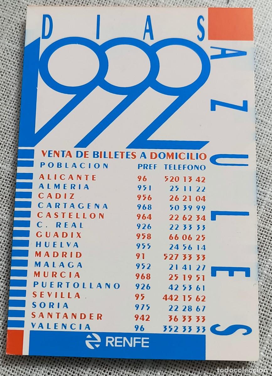 Colecionismo Calend&aacute;rios: CALENDARIO BOLSILLO | RENFE D&Iacute;AS AZULES - A&Ntilde;O 1992