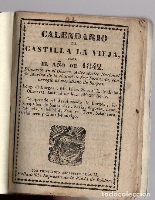 Coleccionismo Calendarios: CALENDARIO DE CASTILLA LA VIEJA PARA EL A&Ntilde;O DE 1842. IMP. VIUDA DE ROLDAN, VALLADOLID