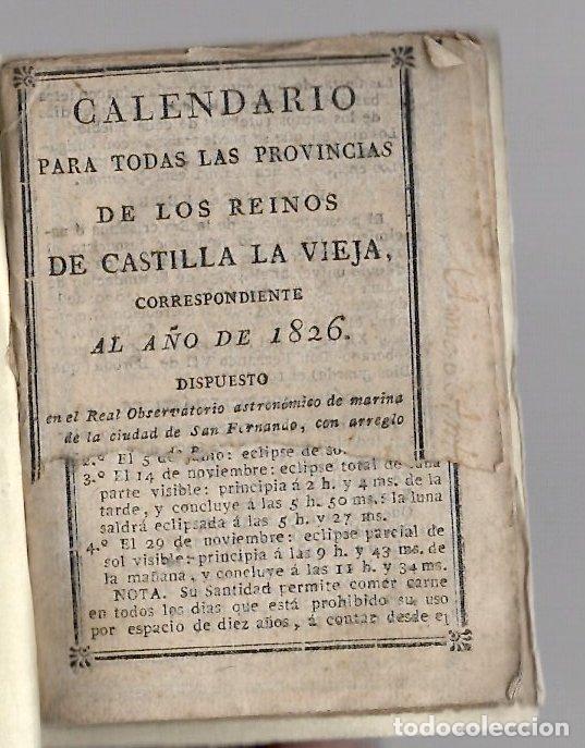 Coleccionismo Calendarios: CALENDARIO PARA TODAS LAS PROVINCIAS DE LOS REINOS DE CASTILLA LA VIEJA, A&Ntilde;O 1826