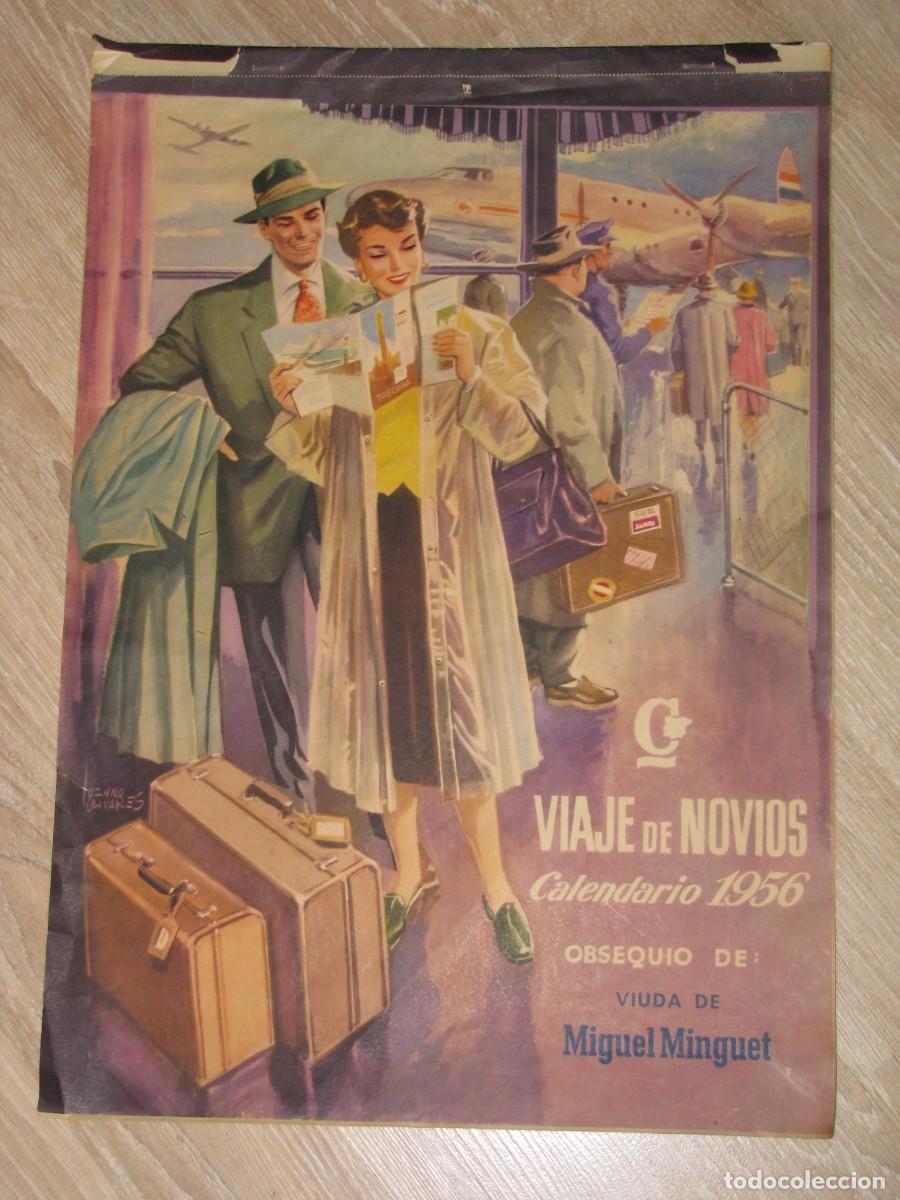 Coleccionismo Calendarios: CALENDARIO DE PARED VIAJE DE NOVIOS 1956. OBSEQUIO DE: CURTIDOS VIUDA DE MIGUEL MINGUET, MALAGA