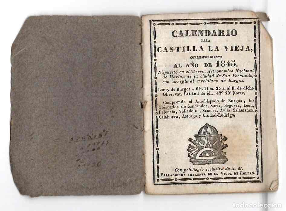 Coleccionismo calendarios: CALENDARIO PARA CASTILLA LA VIEJA CORRESPONDIENTE AL A&Ntilde;O DE 1845