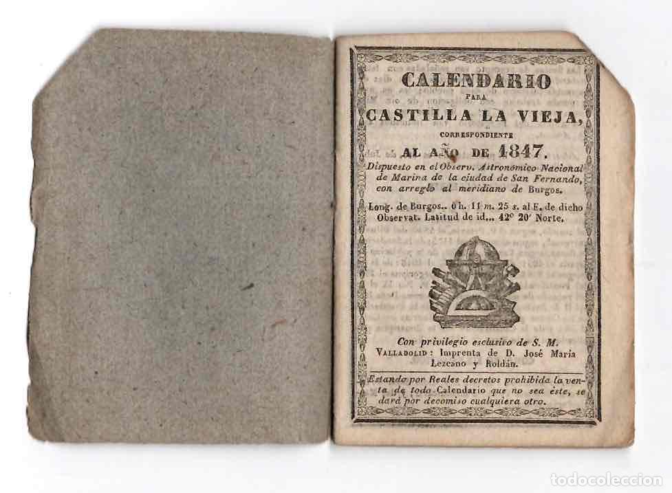 Coleccionismo calendarios: CALENDARIO PARA CASTILLA LA VIEJA CORRESPONDIENTE AL A&Ntilde;O DE 1847