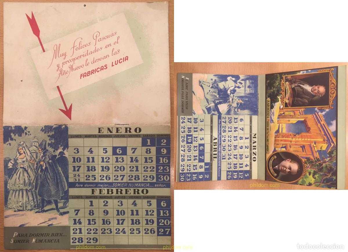 Coleccionismo calendarios: CALENDARIO ALMANAQUE FABRICAS LUCIA. SOMIER NUMANCIA A&Ntilde;OS 50
