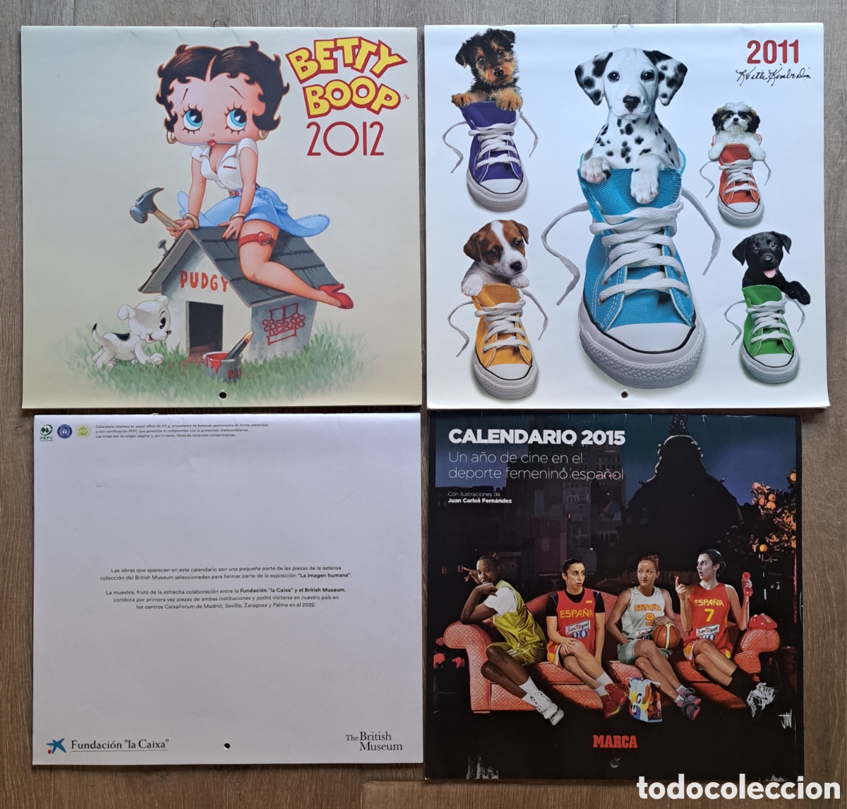 Coleccionismo calendarios: Lote 4 calendarios pared: Betty Boop 2012, Perros Kimberlin 2011, Marca femenino 2015, Caixa 2022