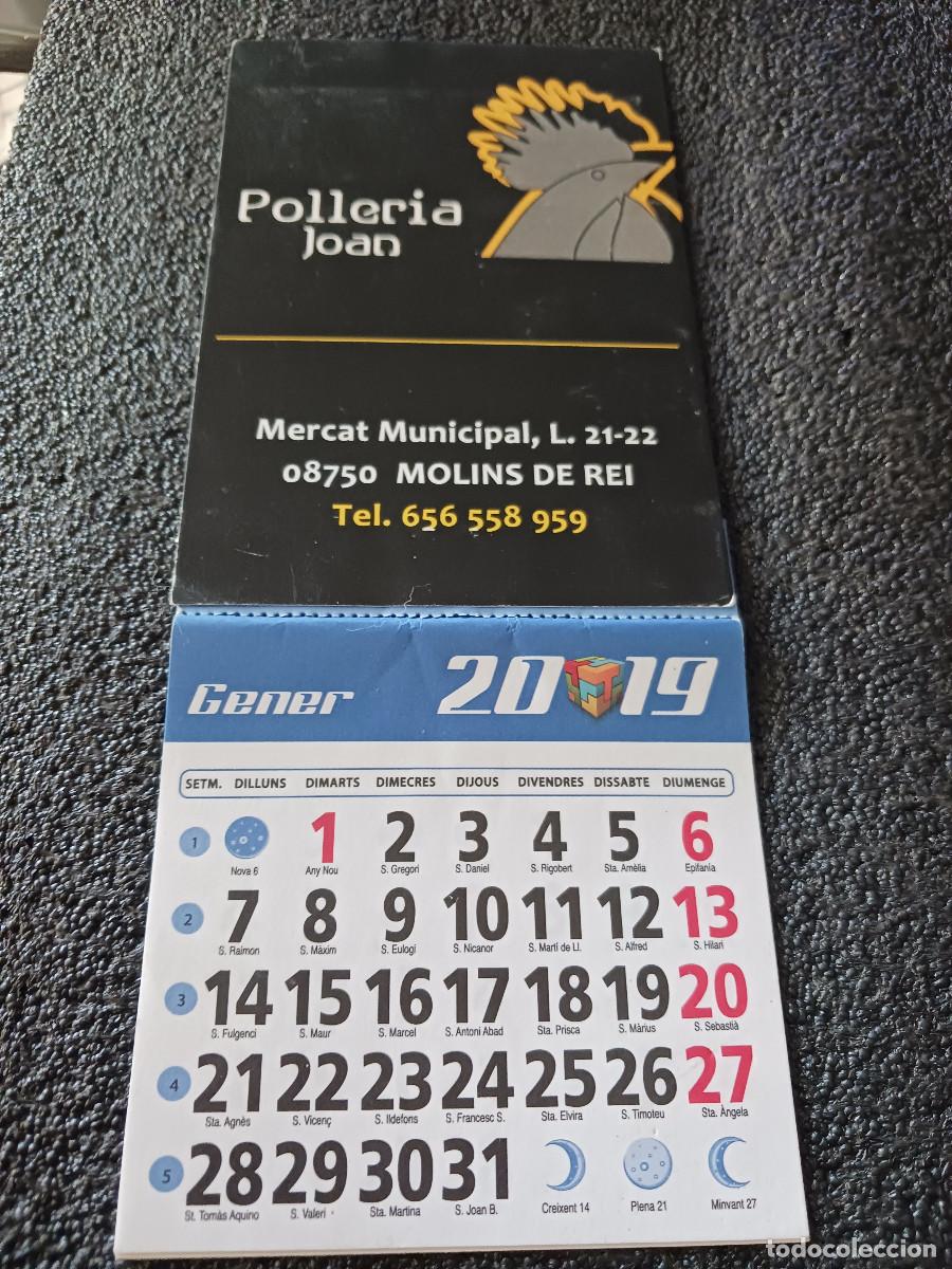 Coleccionismo calendarios: ALMANAQUE - calendario 2019, POLLERIA JOAN, MERCAT DE MOLINS DE REI