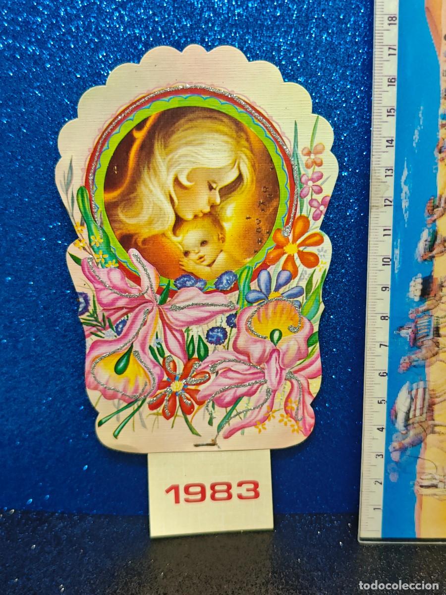 Coleccionismo calendarios: CALENDARIO TROQUELADO . VIRGEN MAR&Iacute;A CON NI&Ntilde;O JES&Uacute;S, RODEADOS DE FLORES. A&Ntilde;O 1983