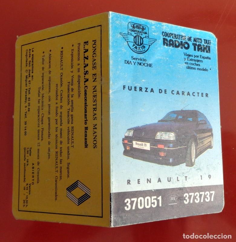 Coleccionismo calendarios: CALENDARIO DE BOLSILLO ANTIGUO A&ntilde;o 1992 D&Iacute;PTICO. RADIO TAXI ZARAGOZA. COCHE RENAULT 19 TALLER