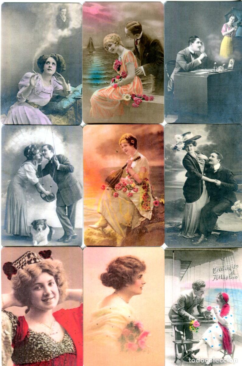 Coleccionismo calendarios: Serie de 9 calendarios de bolsillo fotos romanticas circuladas a&ntilde;os 1907 a 1918