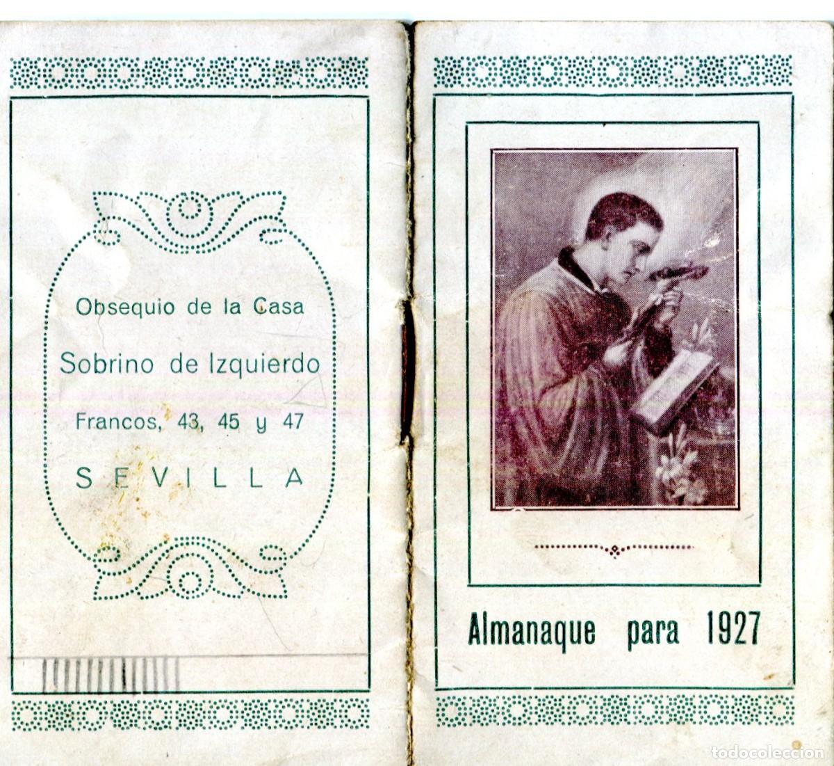 Coleccionismo calendarios: CALENDARIO ALMANAQUE RELIGIOSO SANTO JOVEN LUIS GONZAGA, CON SANTORAL , A&Ntilde;O 1927