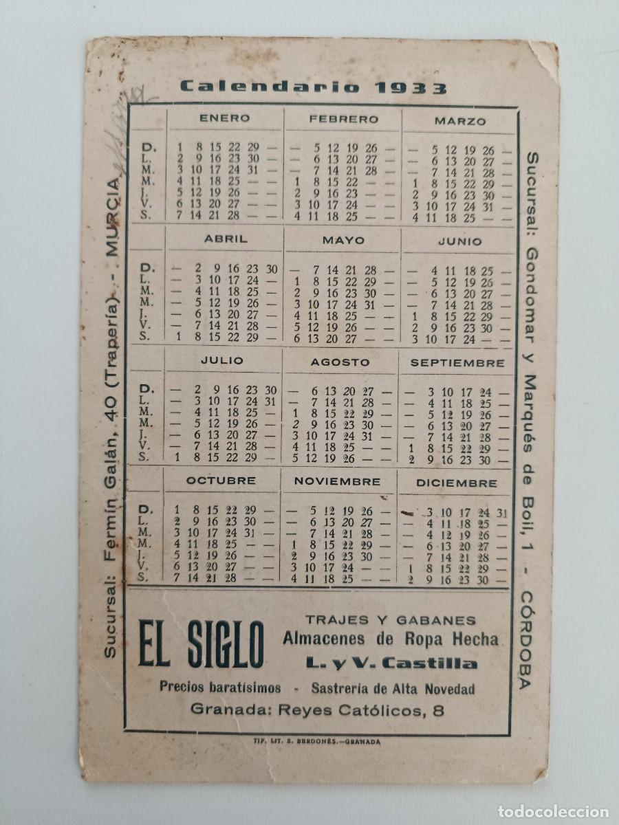 Coleccionismo calendarios: CALENDARIO 1933 ALMACENES EL SIGLO GRANADA. SUCURSALES EN MURCIA Y C&Oacute;RDOBA. 15 X 9.5 CM