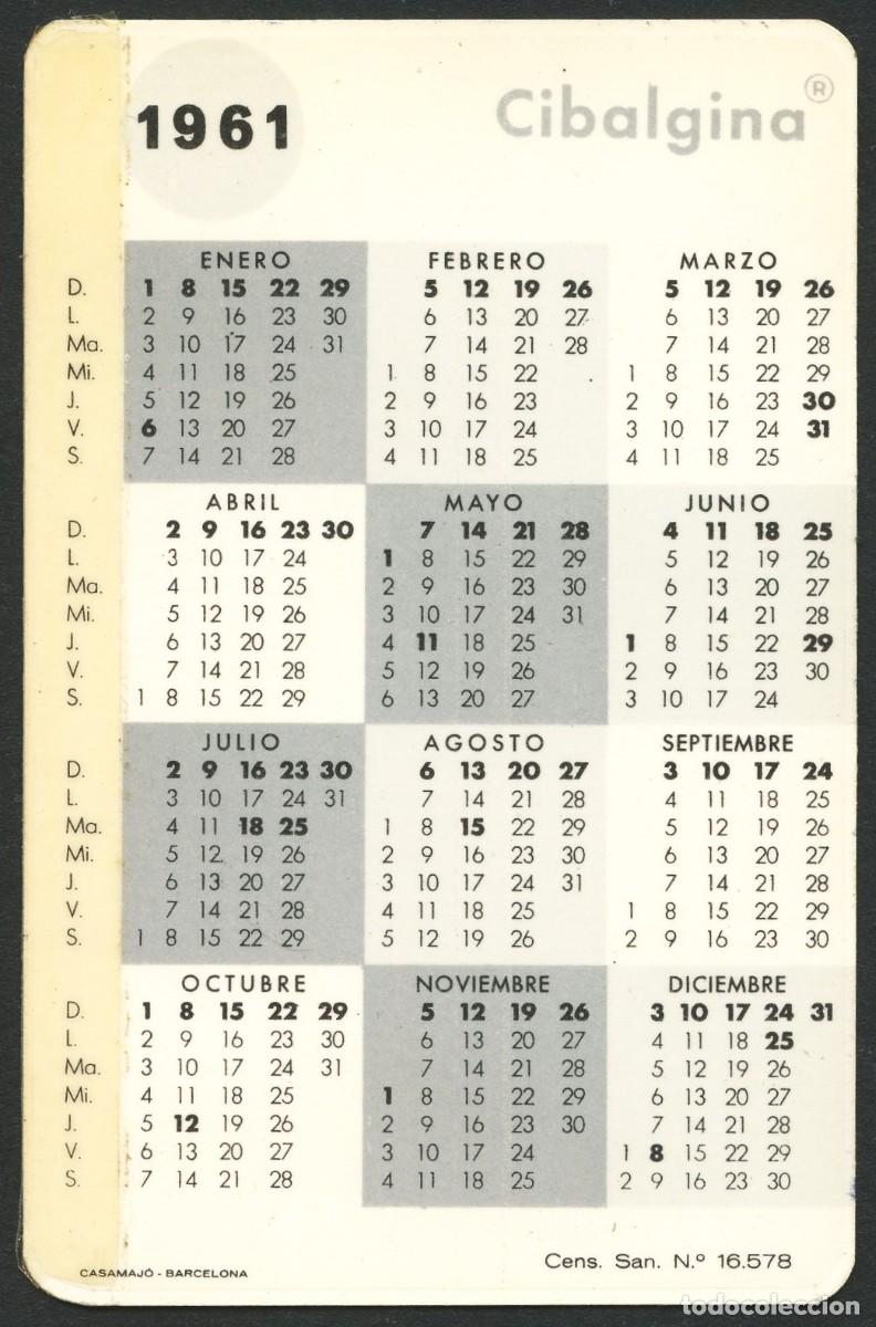 Coleccionismo calendarios: CALENDARIO DE BOLSILLO, CIBA, CIBALGINA, 1961, 1962