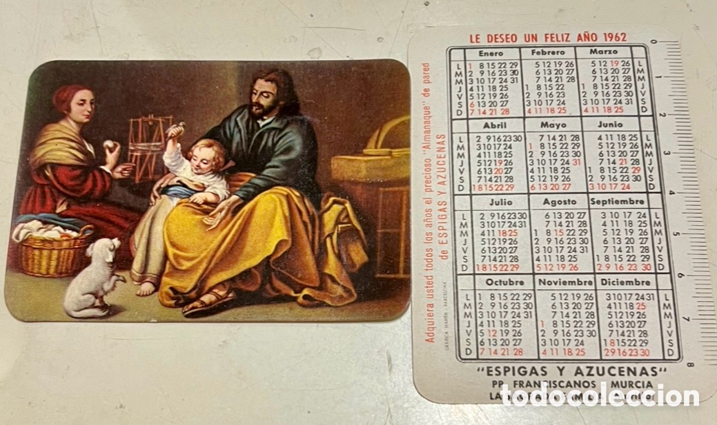 Coleccionismo calendarios: Calendario de bolsillo. Espigas y Azucenas. PP. Franciscanos. Murcia. 1962.